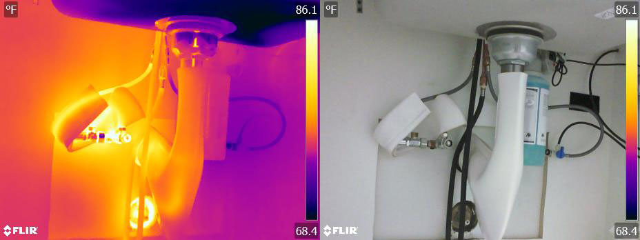 imagen térmica y visible de la plomería del fregadero